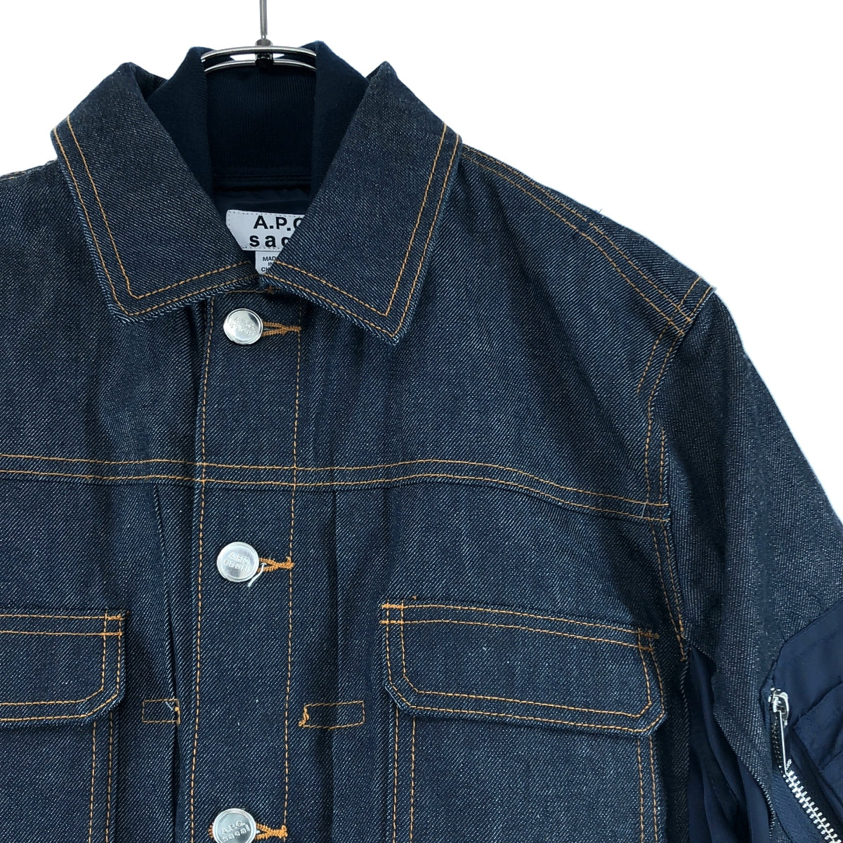 sacai / サカイ | ×A.P.C. / 'EIMI DENIM JACKET'MA-1ドッキング デニムジャケット | XXS | メンズ