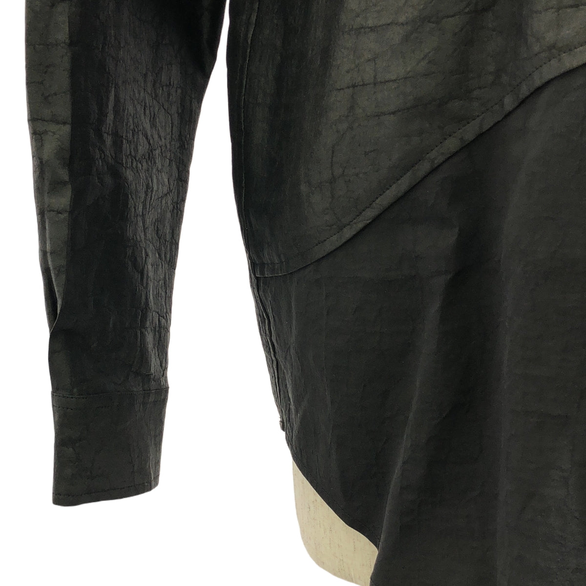 [品相良好] MAHITO Motoyoshi / Mahito Motoyoshi |泥濘絲綢切換外套襯衫 | L |黑色 |男士