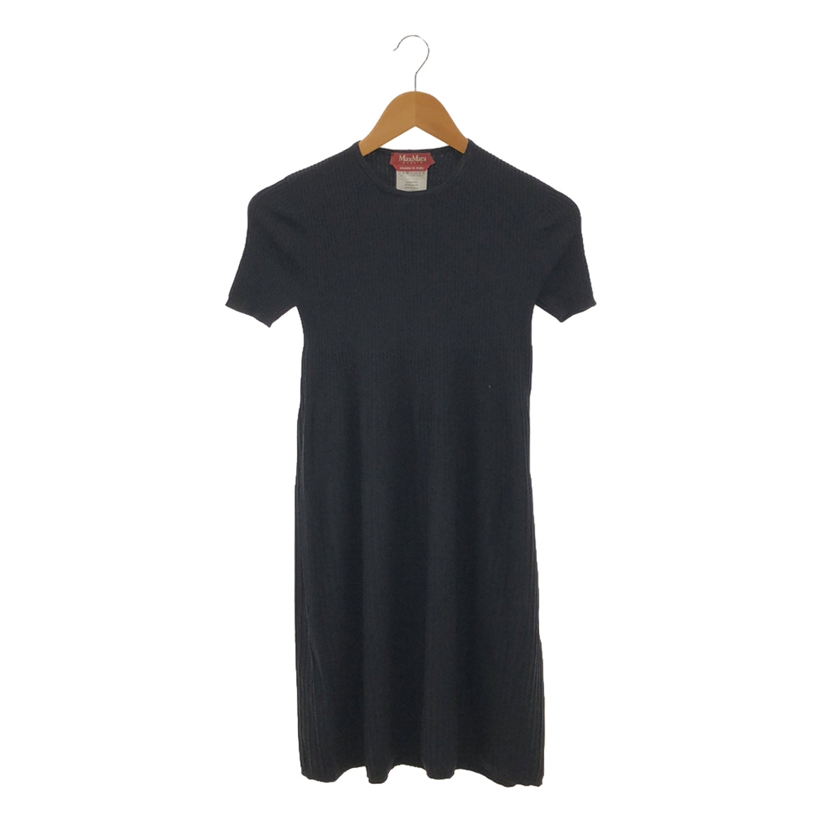 MAX MARA STUDIO / マックスマーラステュディオ | リブ クルーネック 半袖ワンピース | S | ダークネイビー | レディース