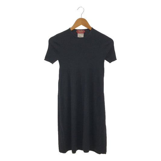 MAX MARA STUDIO | Ribbed crew neck short sleeve dress | S | Dark navy | Women's