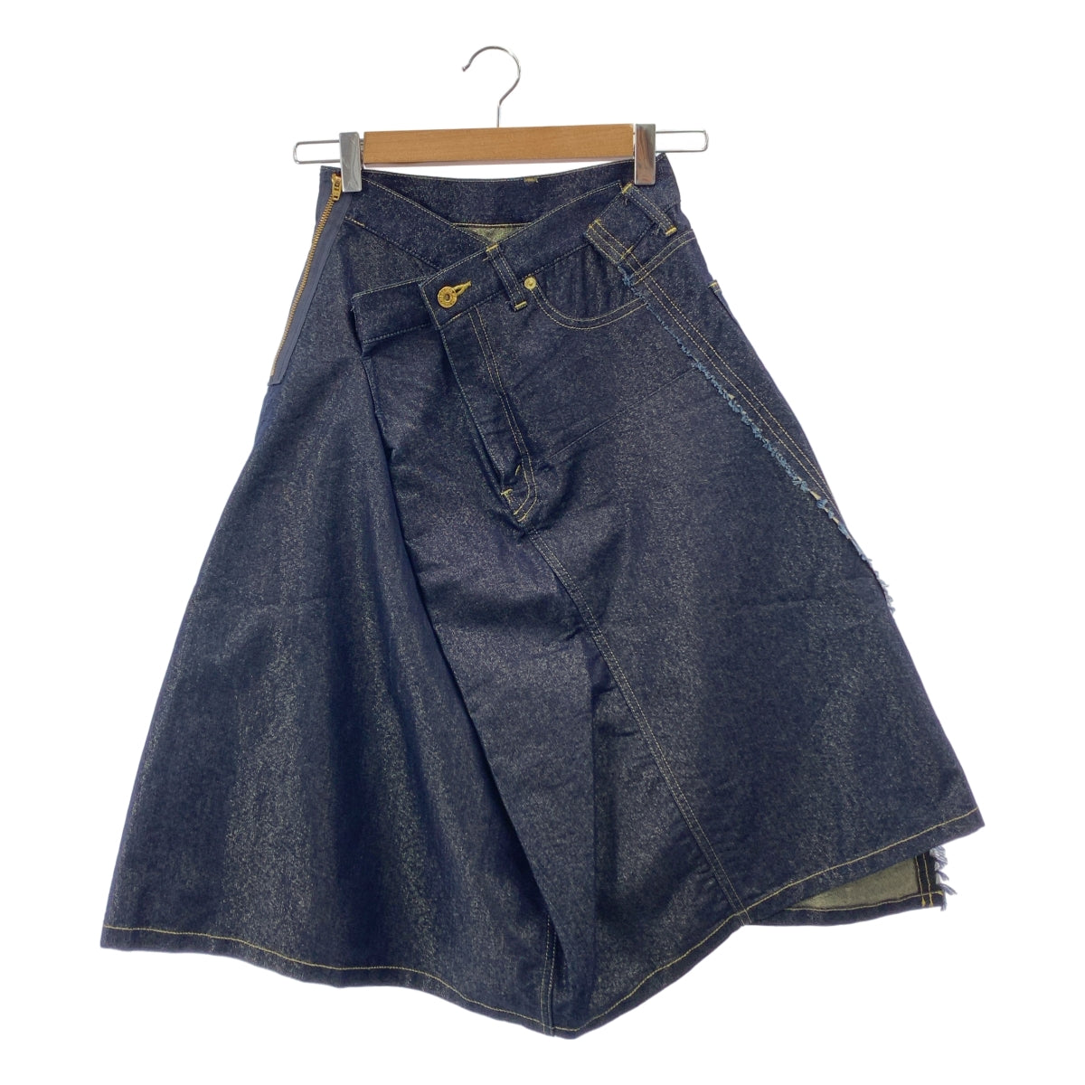 JUNYA WATANABE / 준야 와타나베 | 2022SS | 금실 혼합 샤이니 데님 변형 스커트 | XS | 여성