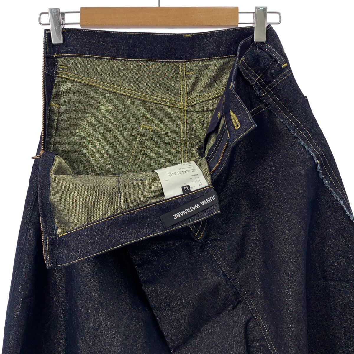 JUNYA WATANABE / 준야 와타나베 | 2022SS | 금실 혼합 샤이니 데님 변형 스커트 | XS | 여성