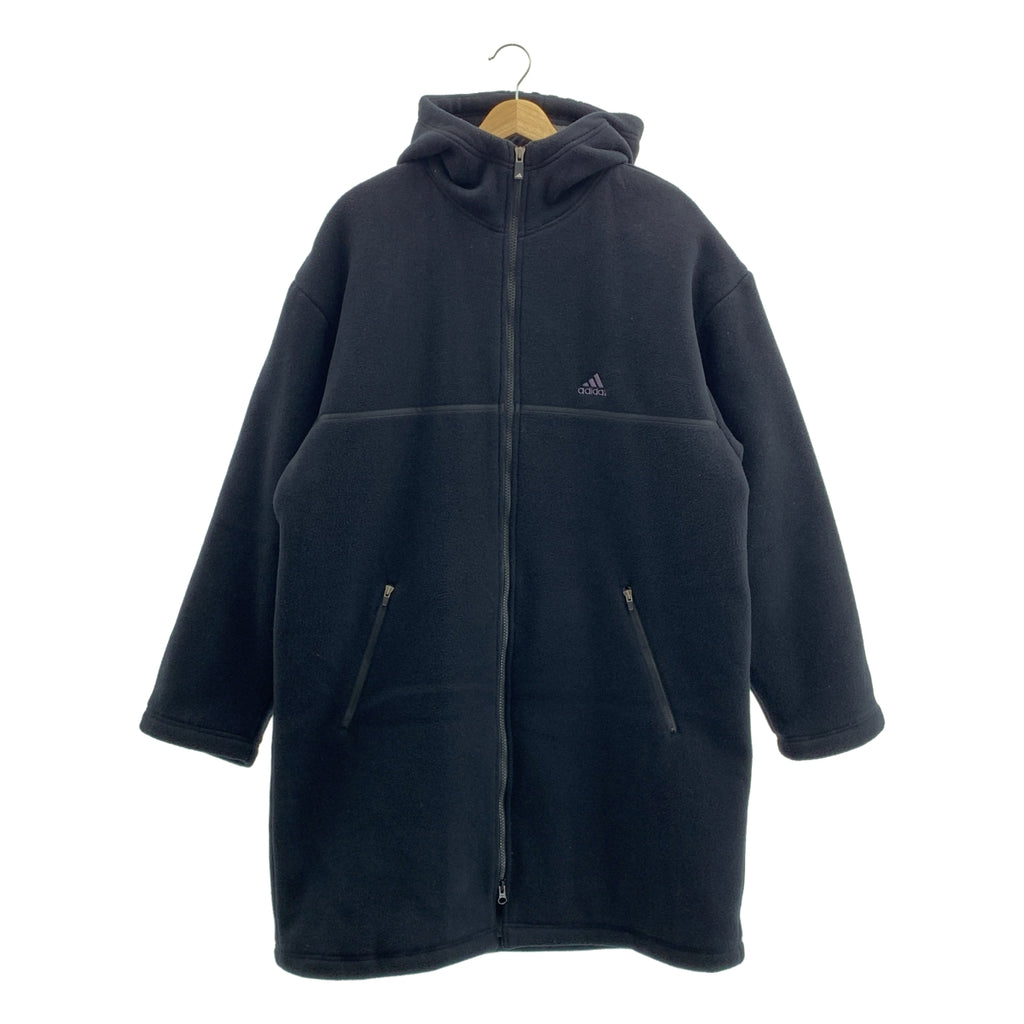 【미품】 adidas / 아디다스 | 로고 양털 지퍼 오버코트 후디 / 퀼팅 총 안감 | L | 블랙 | 남성