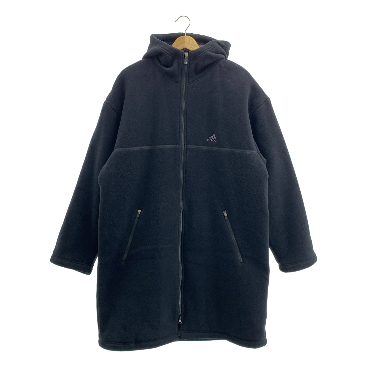 【미품】 adidas / 아디다스 | 로고 양털 지퍼 오버코트 후디 / 퀼팅 총 안감 | L | 블랙 | 남성
