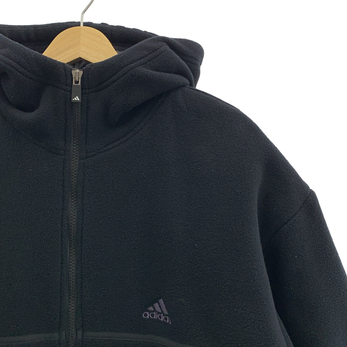 【미품】 adidas / 아디다스 | 로고 양털 지퍼 오버코트 후디 / 퀼팅 총 안감 | L | 블랙 | 남성