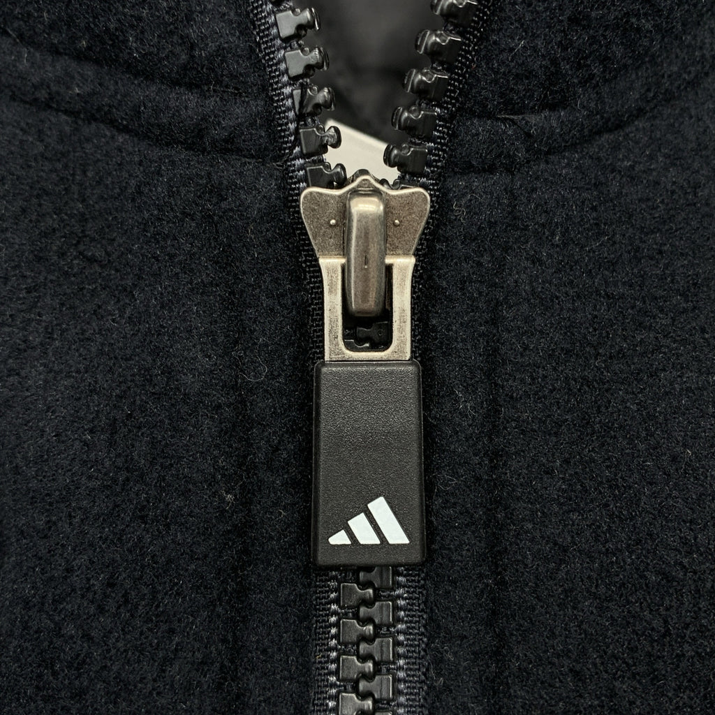 【미품】 adidas / 아디다스 | 로고 양털 지퍼 오버코트 후디 / 퀼팅 총 안감 | L | 블랙 | 남성