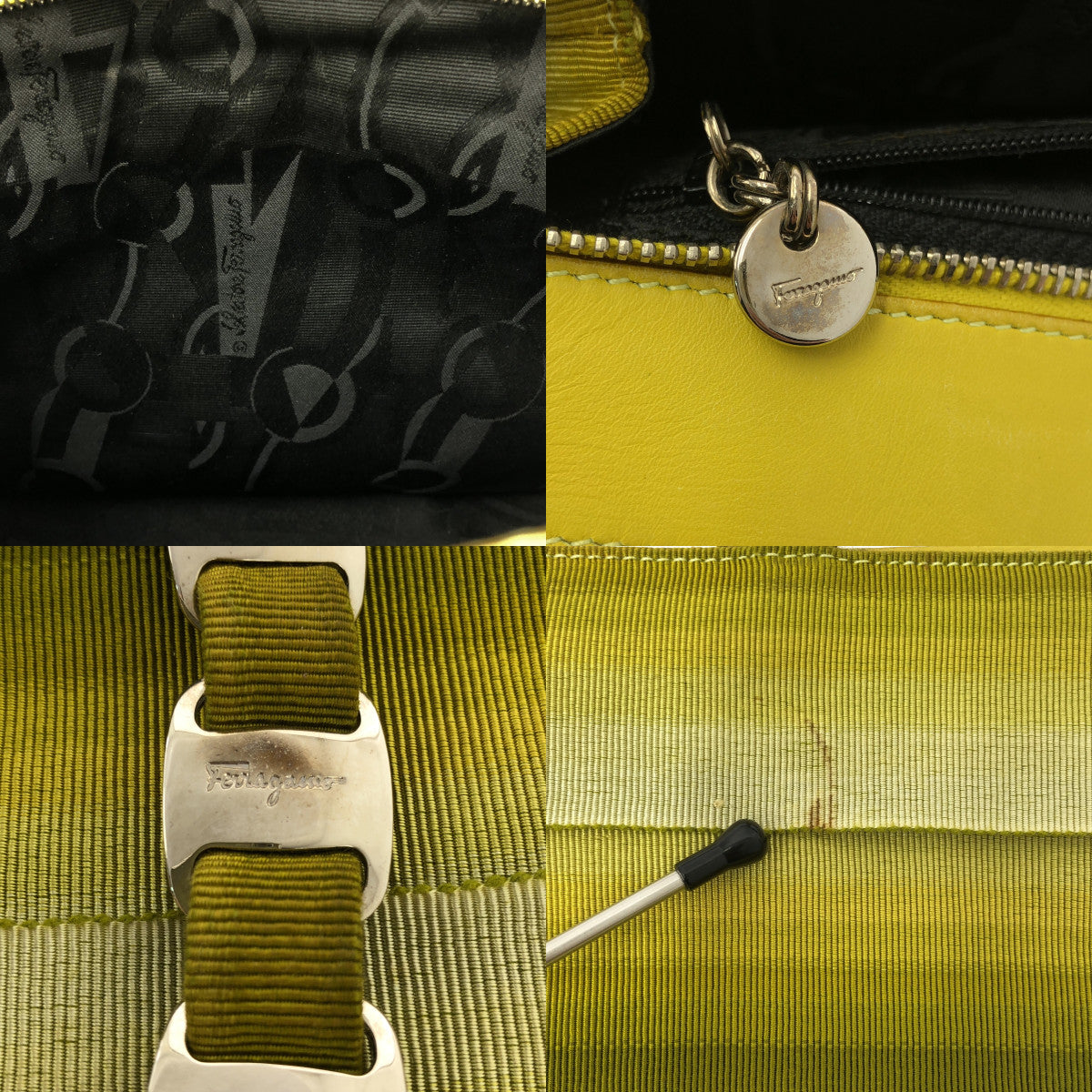 【미품】 Salvatore Ferragamo / 살바토레 페라가모 | 그라데이션 그로그란 체인 핸들 토트 백 / 로고 총 안감 | 옐로우 계 |