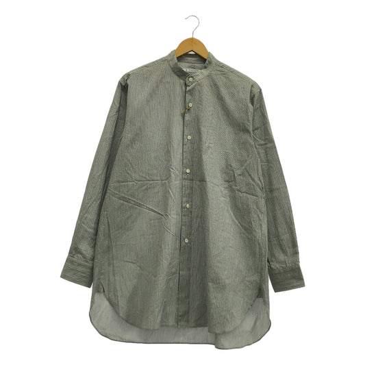 [Good Condition] MAATEE&amp;SONS | Band Collar Shirt | Size 2 | White/Grey | Men's