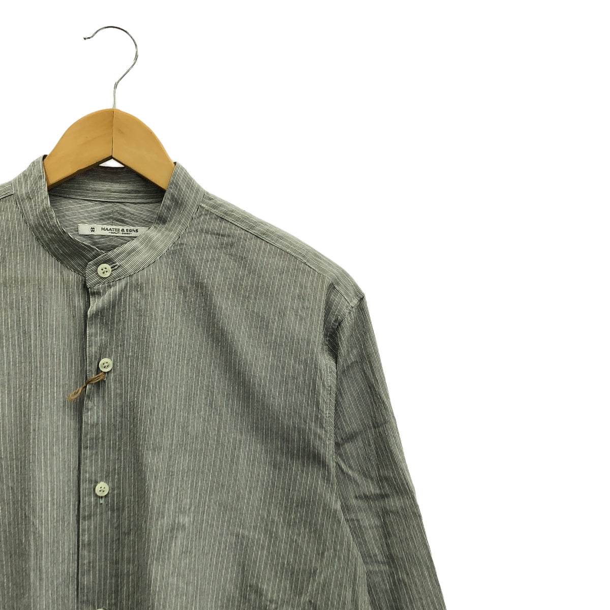 [Good Condition] MAATEE&amp;SONS | Band Collar Shirt | Size 2 | White/Grey | Men's