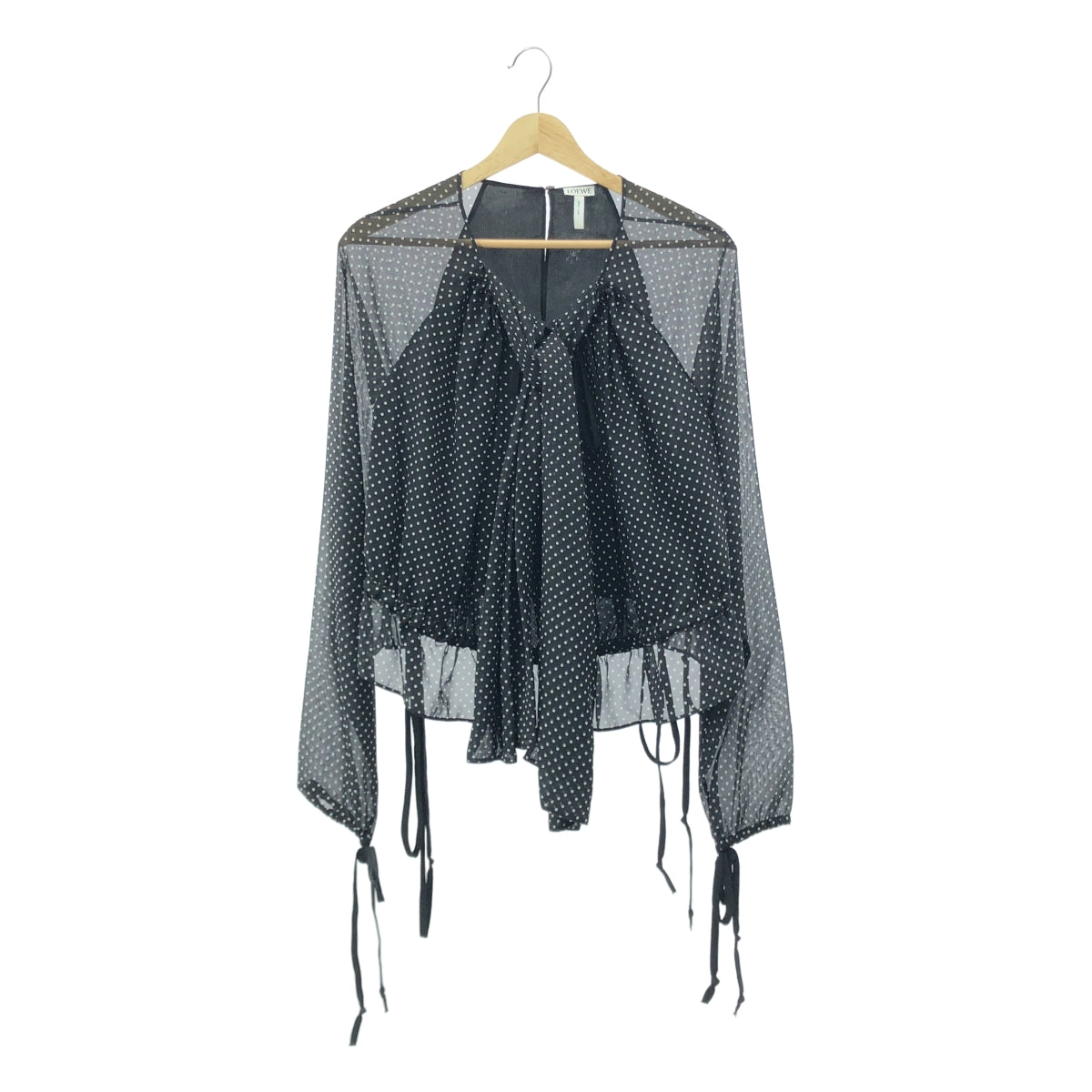 LOEWE / ロエベ | シルク混 ドット シフォン ギャザー プルオーバー ブラウス | 38 | ブラック/ホワイト | レディース