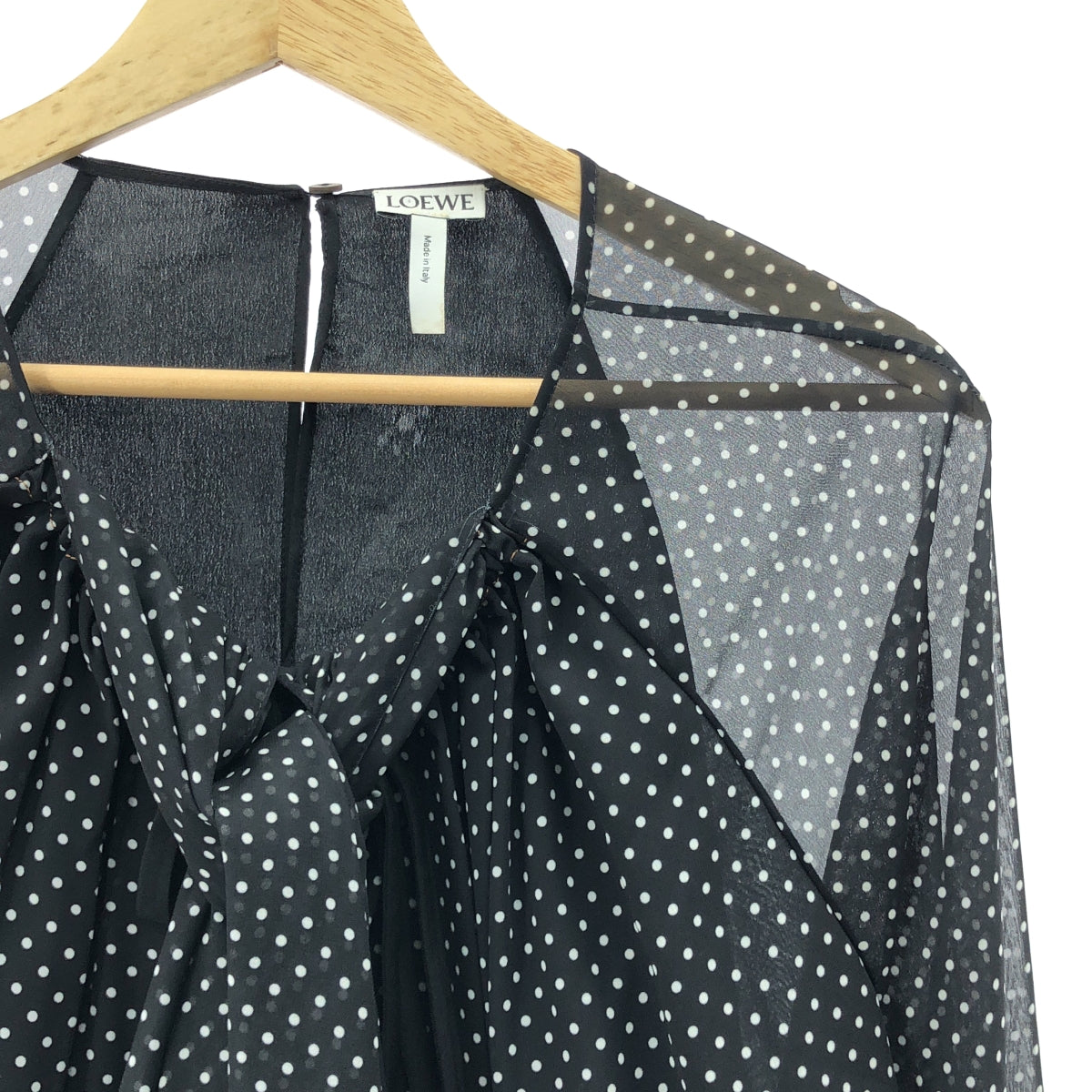 LOEWE / ロエベ | シルク混 ドット シフォン ギャザー プルオーバー ブラウス | 38 | ブラック/ホワイト | レディース