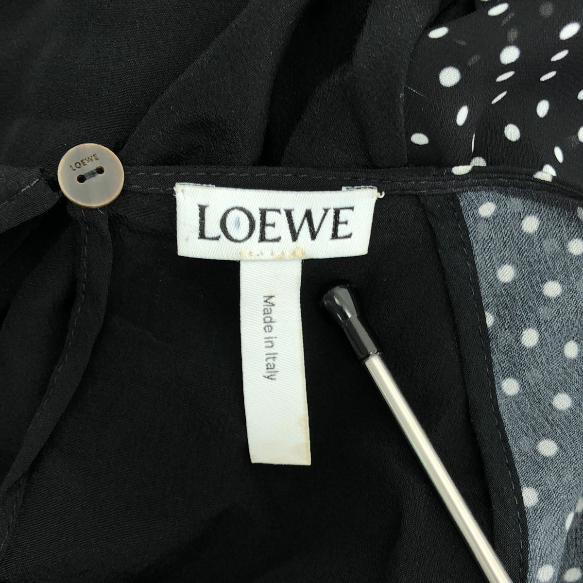 LOEWE / ロエベ | シルク混 ドット シフォン ギャザー プルオーバー ブラウス | 38 | ブラック/ホワイト | レディース