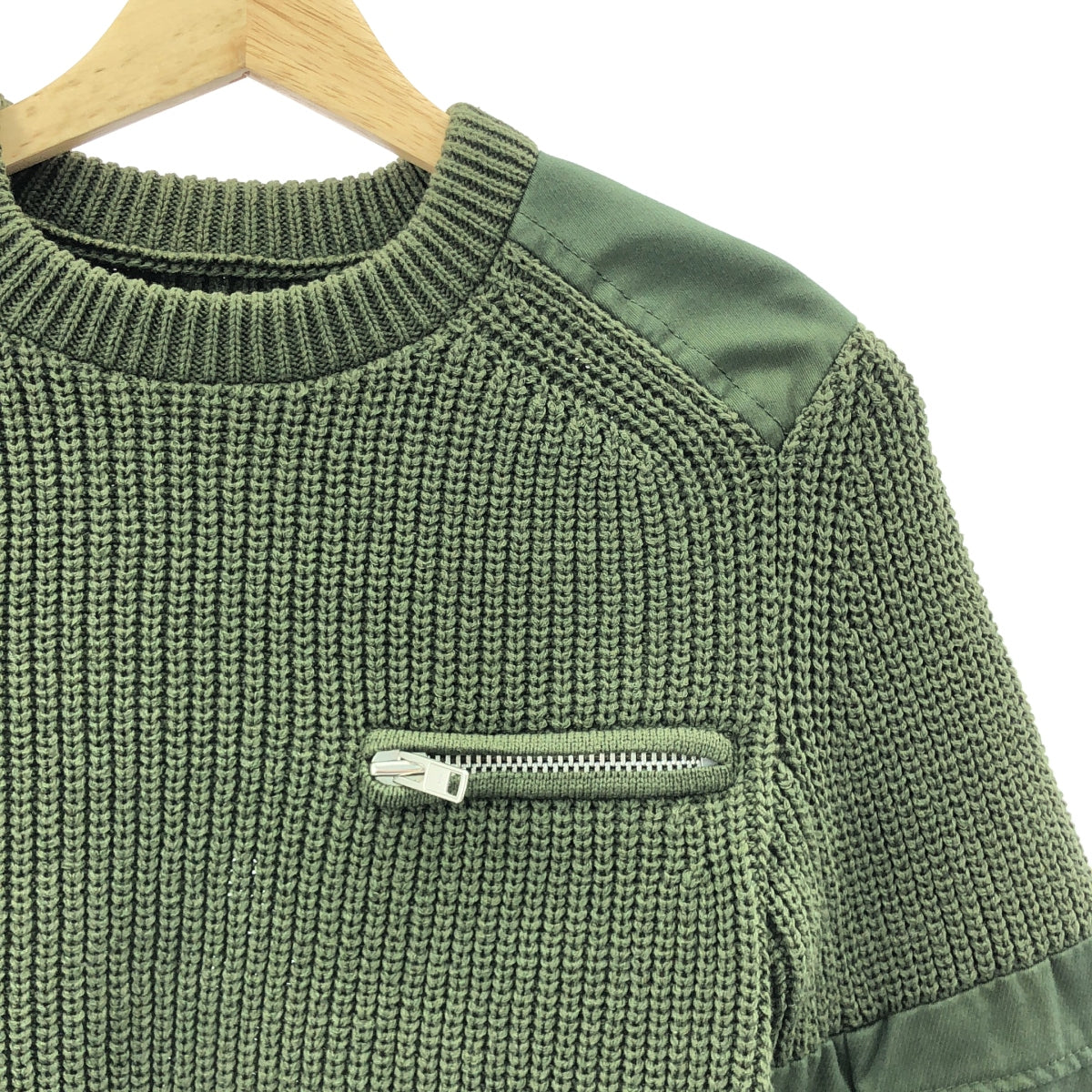 sacai / 사카이 | 군사 크루넥 백 슬릿 리브 니트 | 1 | 카키 | 여성