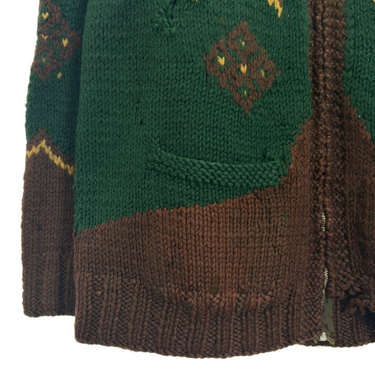 復古 / 復古服裝 | 60 年代 - 70 年代復古 LIGHTNING ZIP Cowichan 針織毛衣 Lightning Zip |綠色 / 棕色 / 米色 |男士