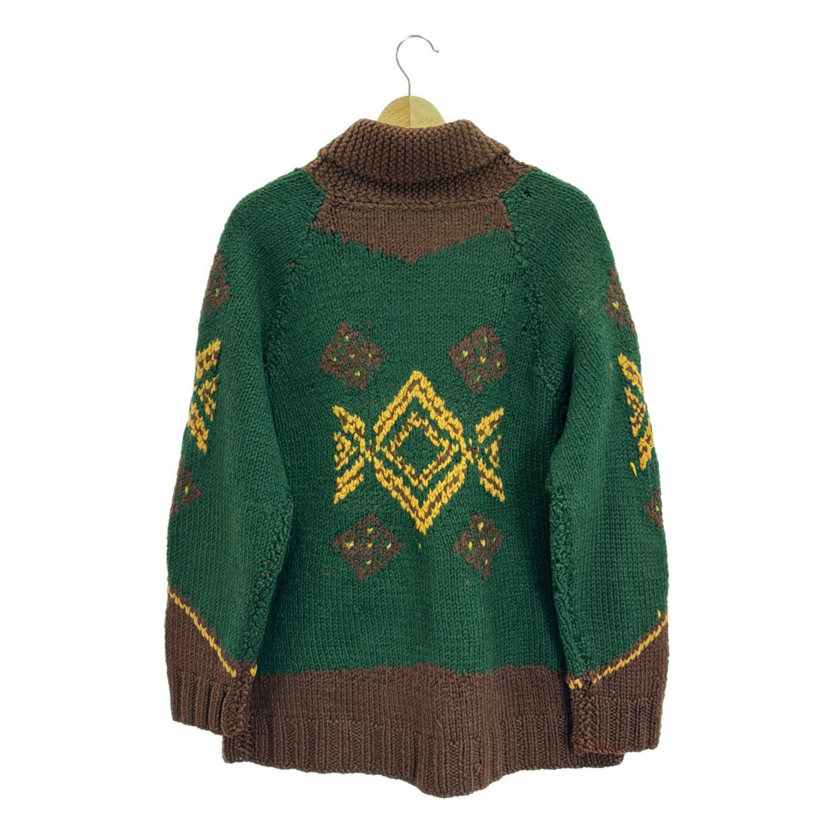 復古 / 復古服裝 | 60 年代 - 70 年代復古 LIGHTNING ZIP Cowichan 針織毛衣 Lightning Zip |綠色 / 棕色 / 米色 |男士