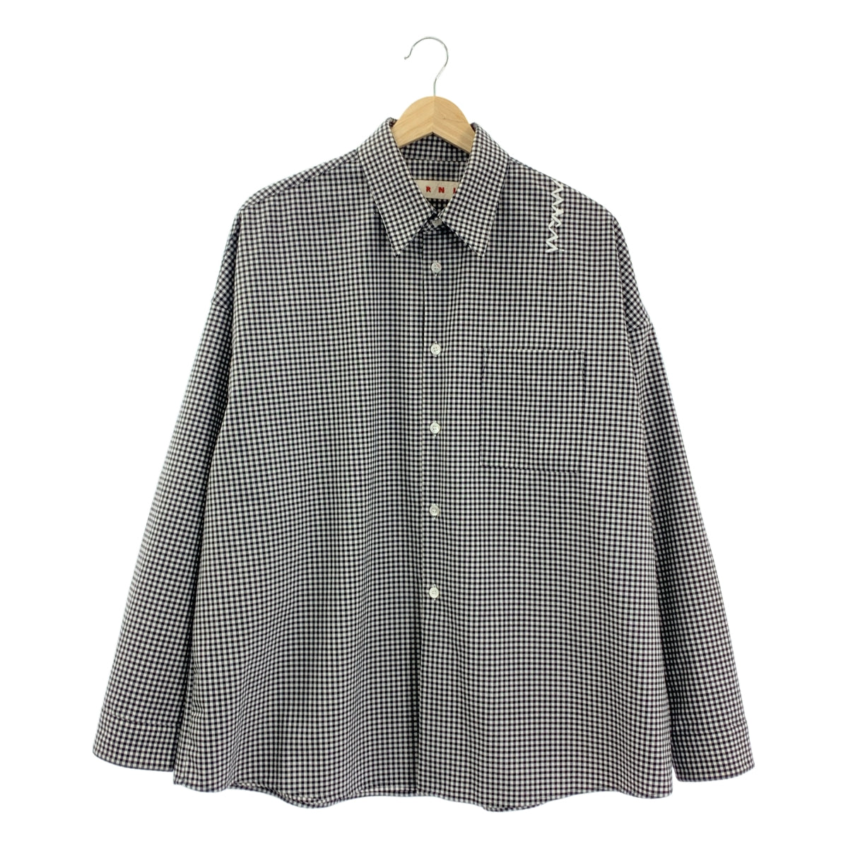 MARNI | 2025SS | 聚酯羊毛格紋寬鬆襯衫 | 尺寸 44 | 黑/白 | 男款