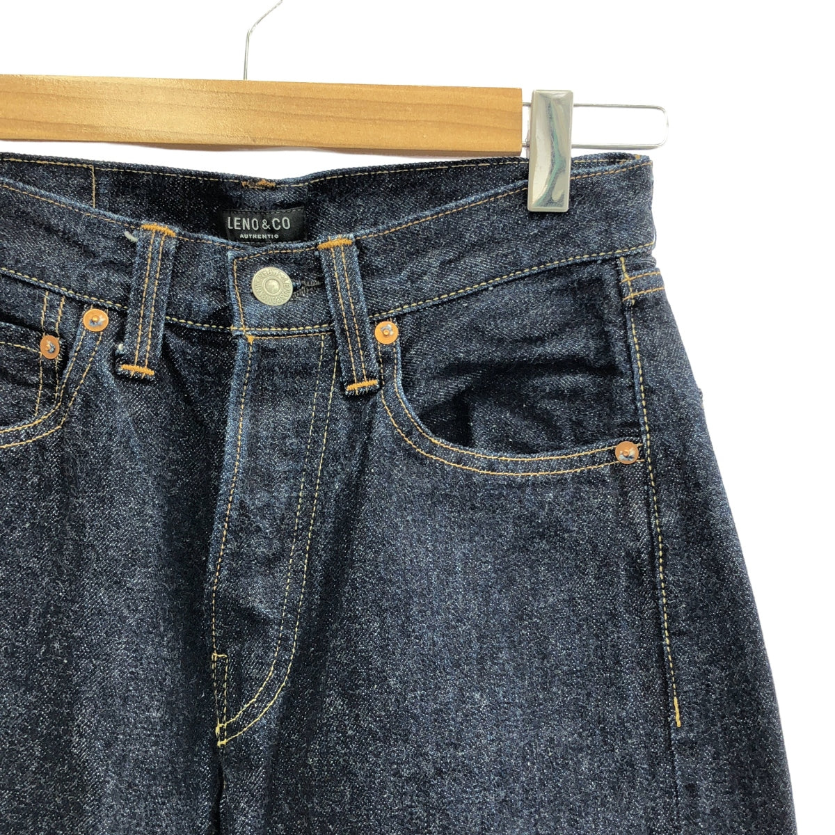 LENO / リノ | レザーパッチ リジッド デニムパンツ | 00 | インディゴ