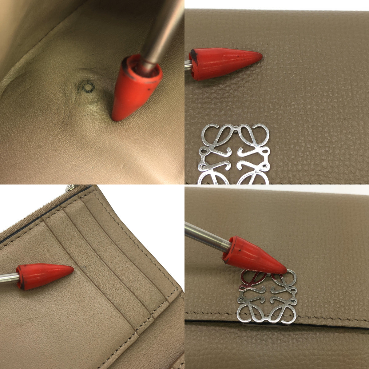 LOEWE / 로에베 | 스몰 버티컬 가죽 애너그램 컴팩트 지갑 지갑 | 그레이지 | 여성