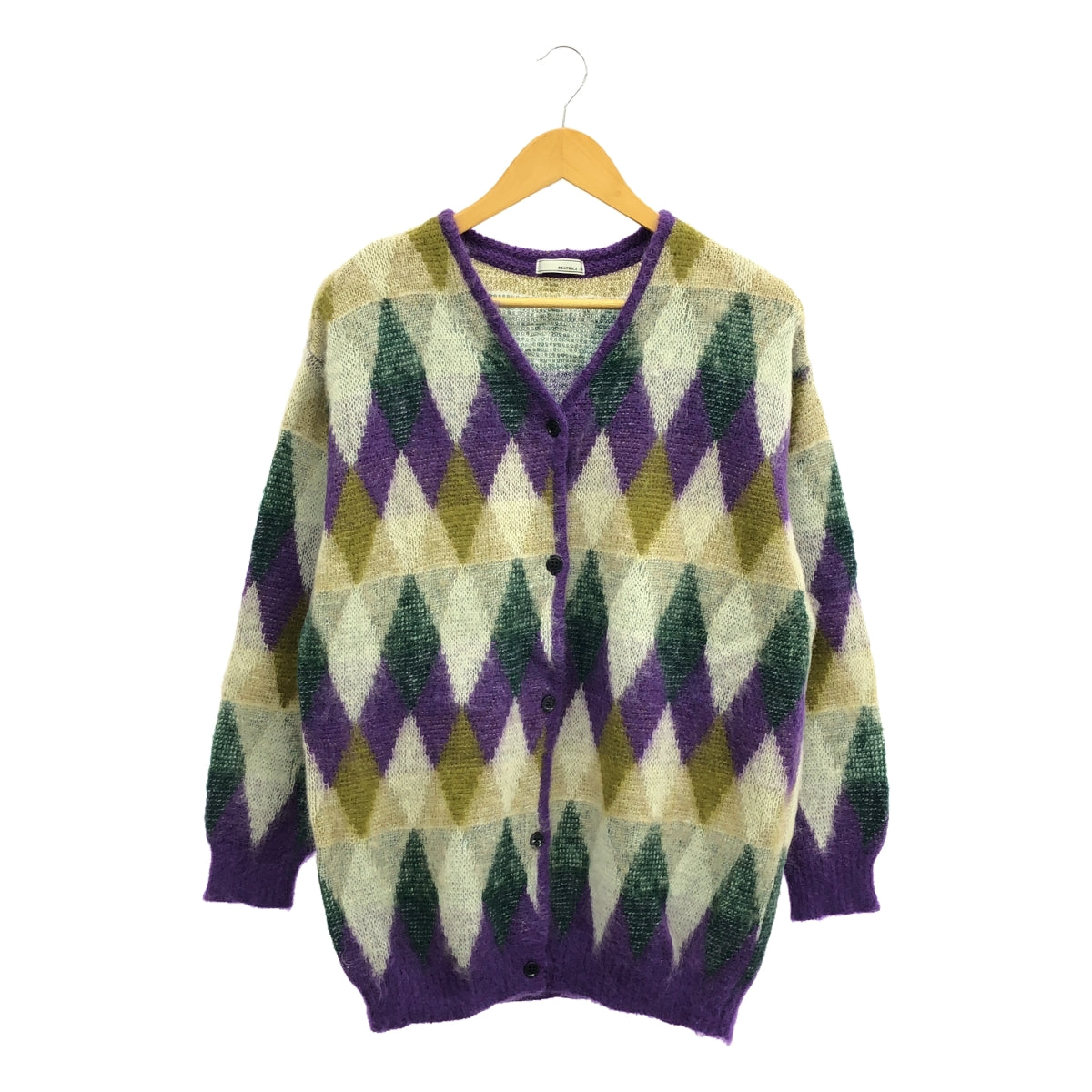 BEATRICE | Wool Mohair V-neck Argyle Cardigan | 38 | Purple | Women's