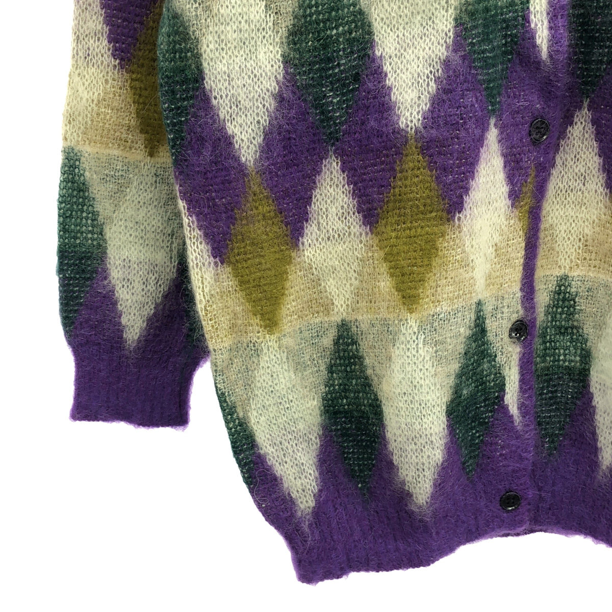 BEATRICE | Wool Mohair V-neck Argyle Cardigan | 38 | Purple | Women's