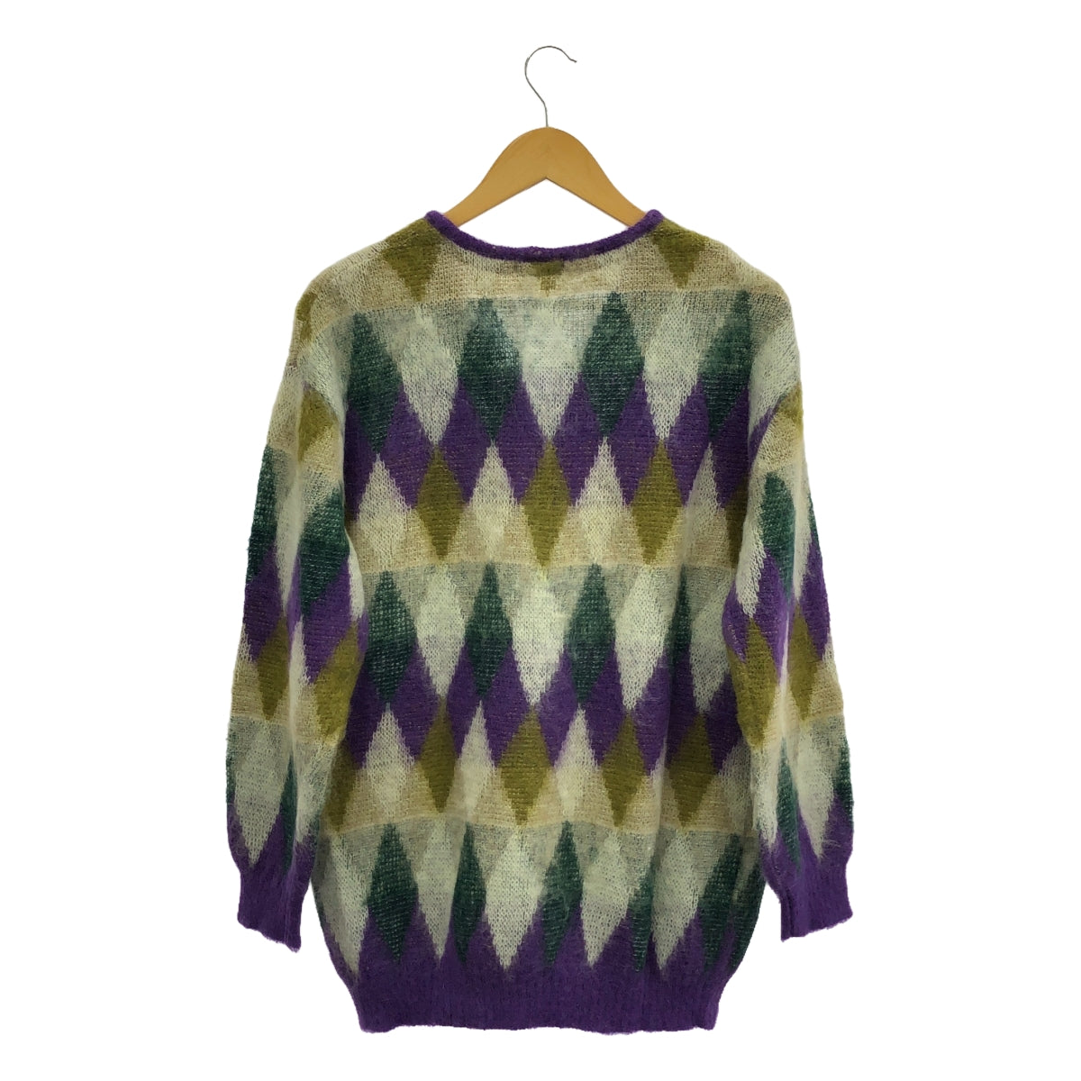 BEATRICE | Wool Mohair V-neck Argyle Cardigan | 38 | Purple | Women's