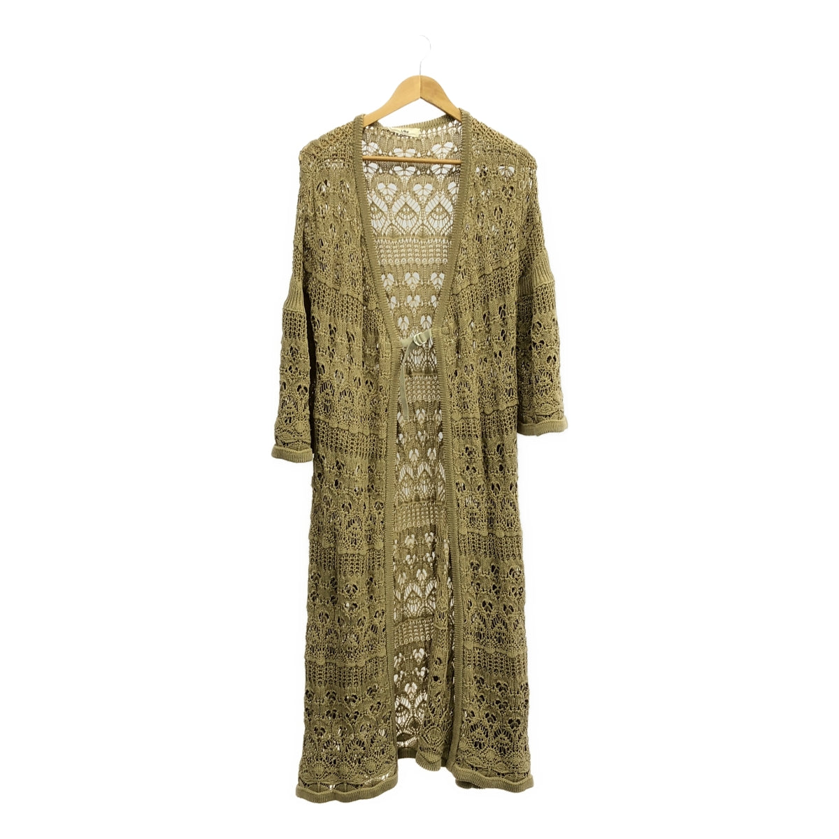 [狀況良好] 點 / 點 |懷舊開襟衫 / 鉤針編織長開襟衫 | F |米色 |女性的