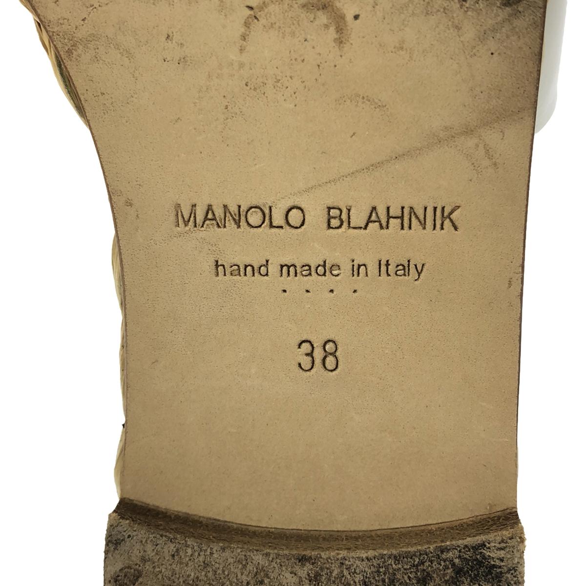 【미품】 MANOLO BLAHNIK / 마노로브라니크 | 가죽 포인티드 투 청키 힐 펌프스 플랫 신발 | 38 | 화이트 | 여성