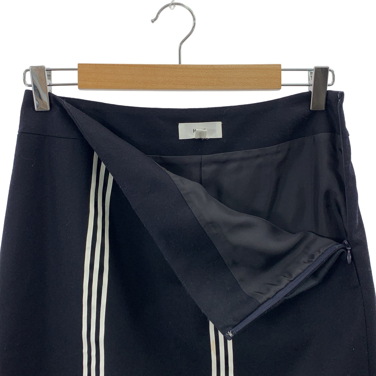 HYKE / ハイク | ウール ライン装飾 サイドジップ スカート / 裏地付き | 2 | ダークネイビー | レディース