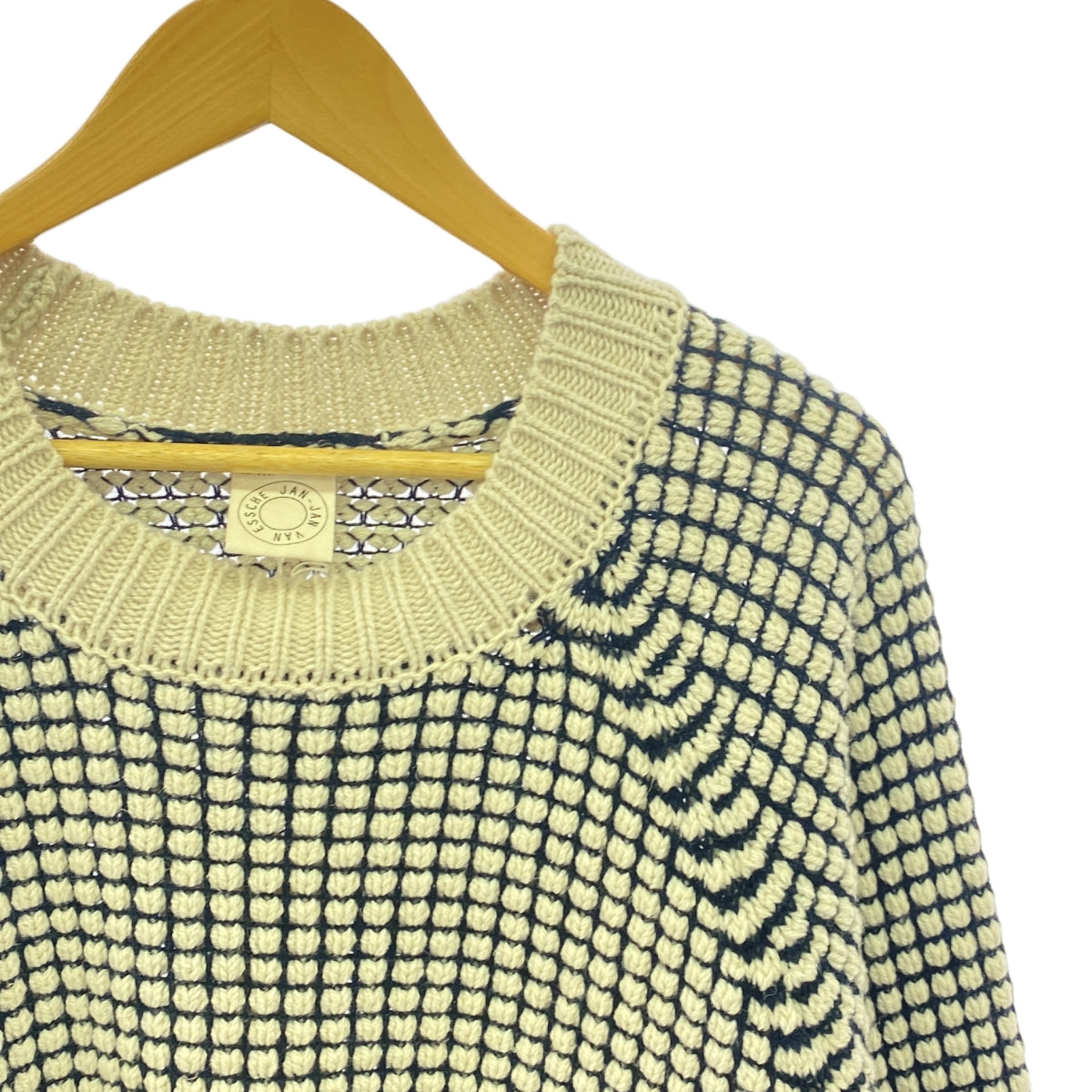 【新品】  JAN-JAN VAN ESSCHE / ヤンヤンヴァンエシュ | KNIT #60 ウールリネン ルーズフィットニット | L | NATURAL PITCH BLACK LALIN | メンズ