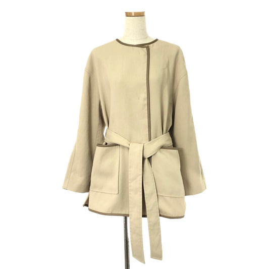 PUBLIC TOKYO | Belted piping no-collar short coat | F | Beige | Women's