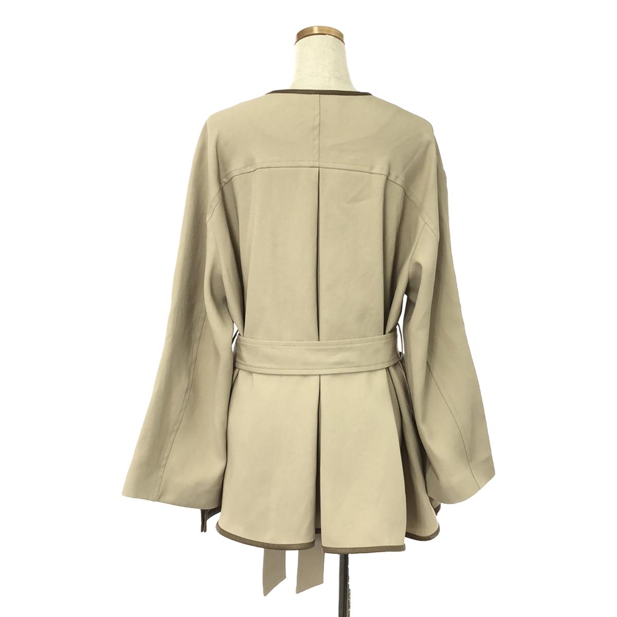 PUBLIC TOKYO | Belted piping no-collar short coat | F | Beige | Women's