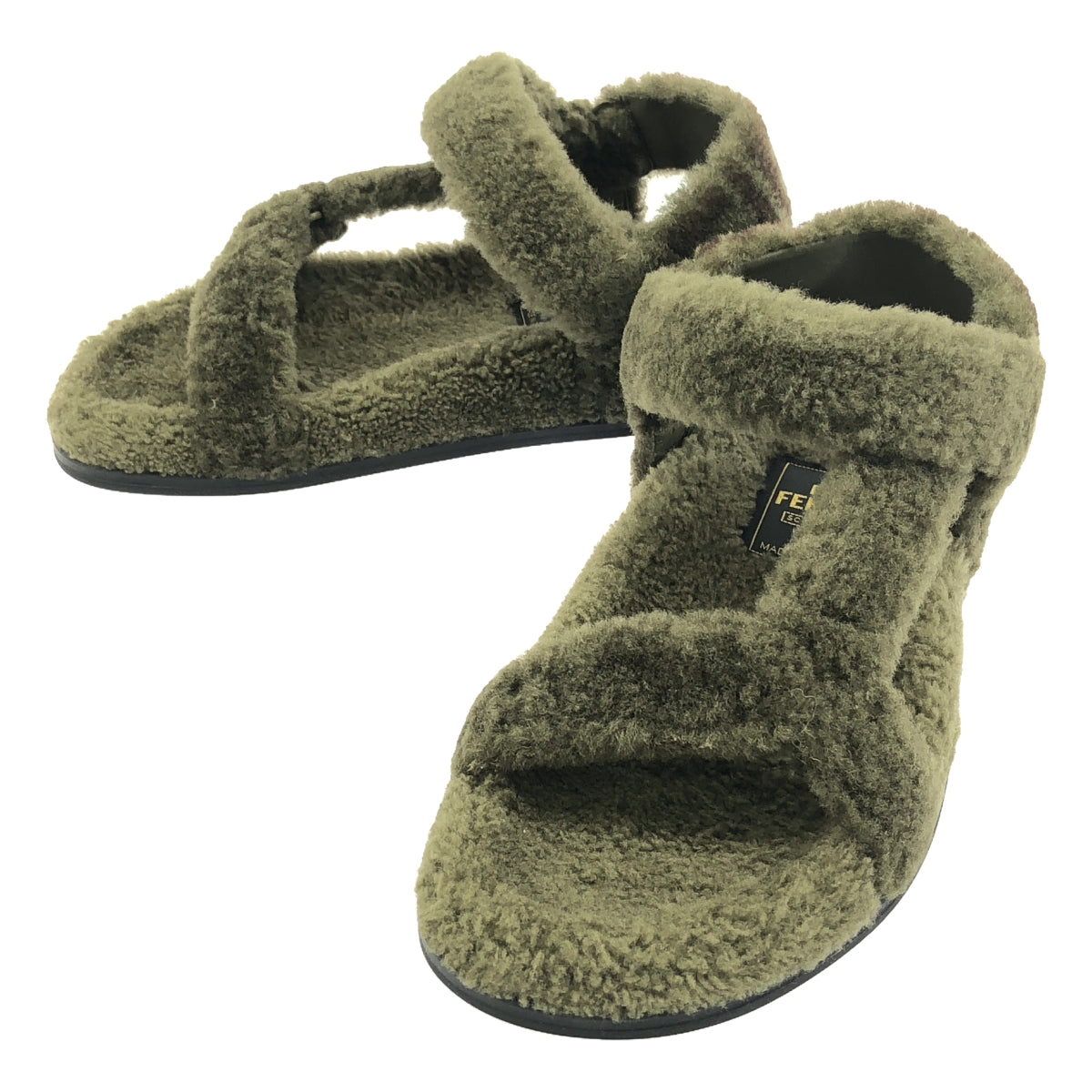 [狀況良好] 芬迪 |毛皮涼鞋 |尺寸 38 |卡其色 |女性的