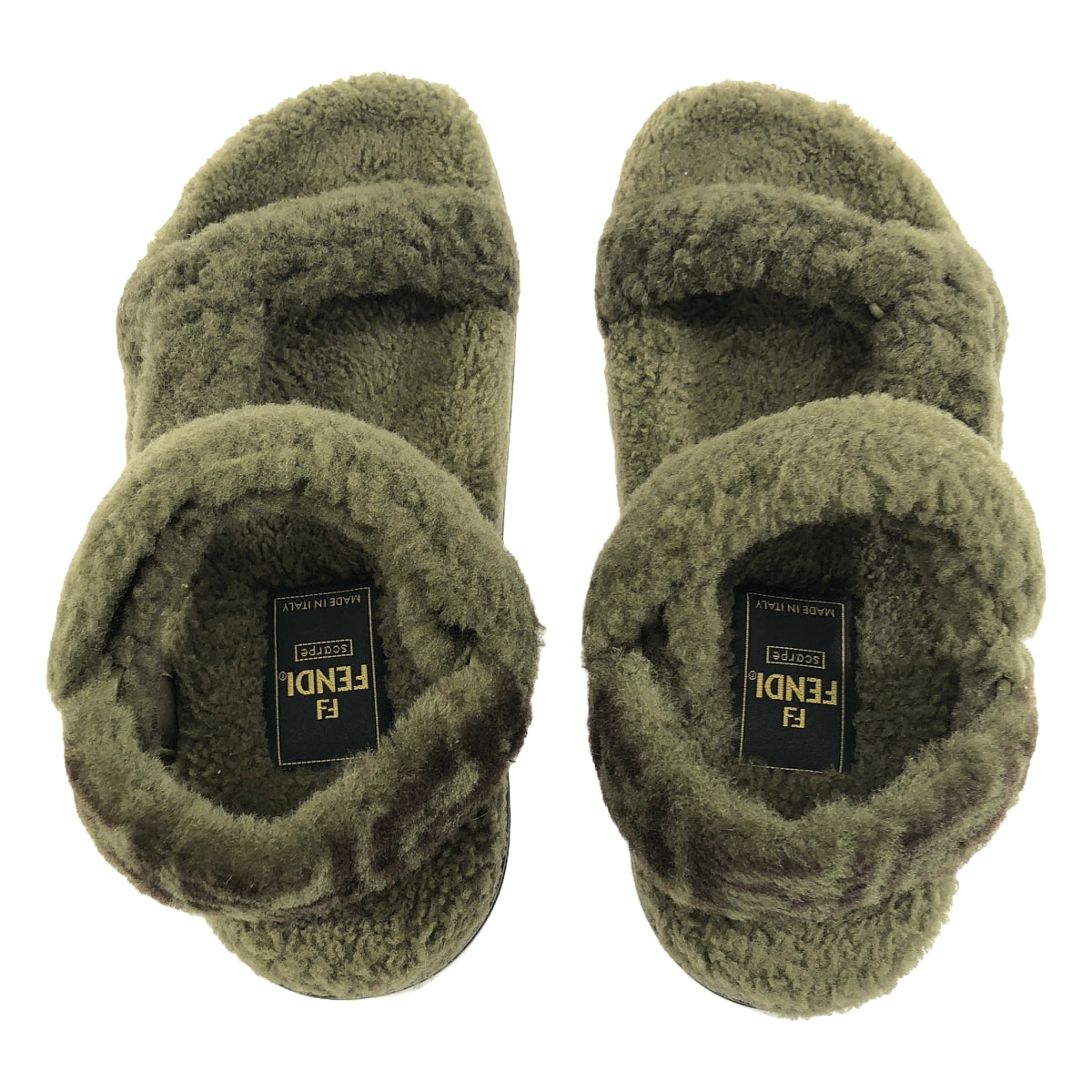 [狀況良好] 芬迪 |毛皮涼鞋 |尺寸 38 |卡其色 |女性的