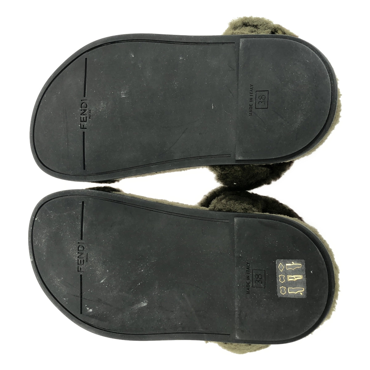 [狀況良好] 芬迪 |毛皮涼鞋 |尺寸 38 |卡其色 |女性的