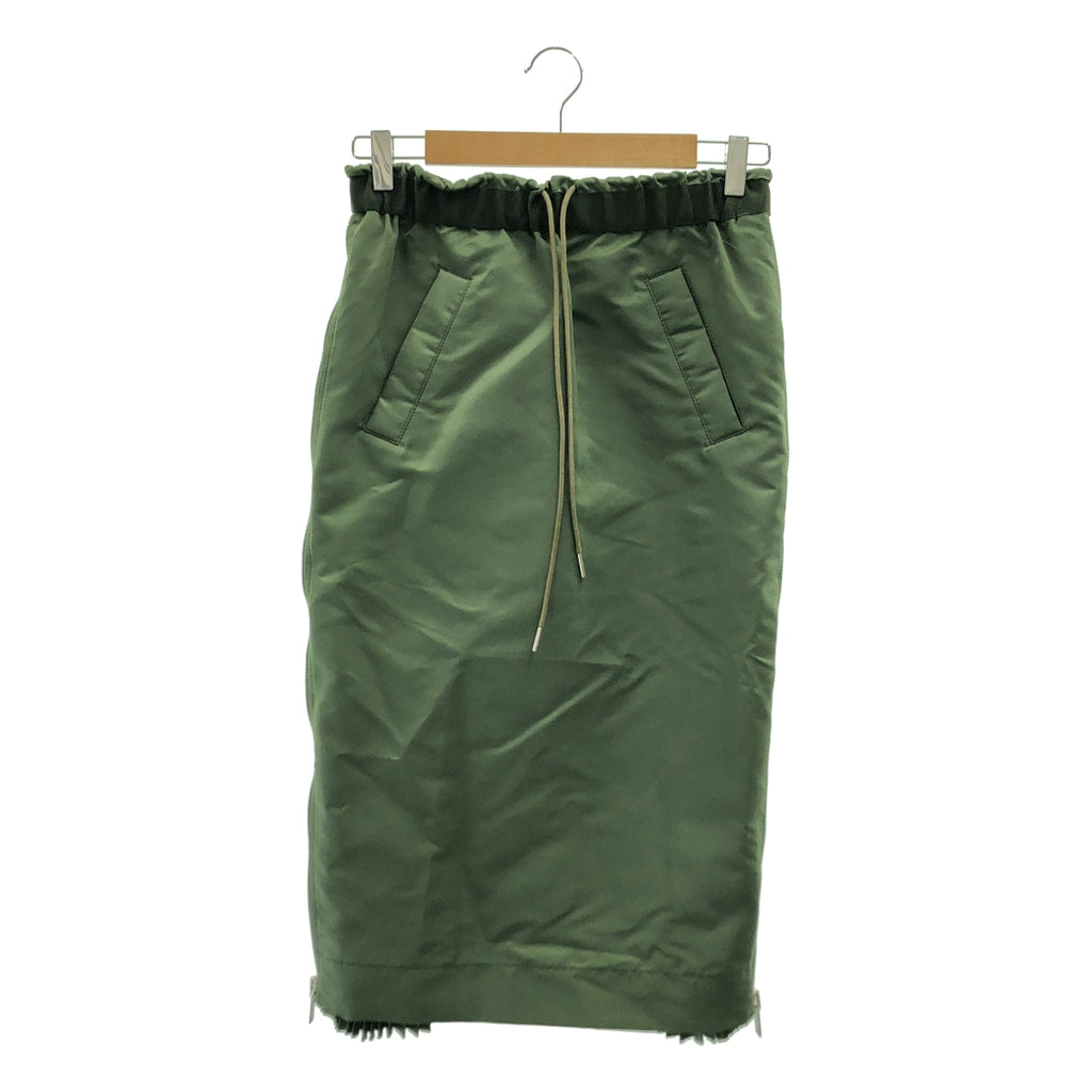 【미품】 sacai / 사카이 | MA-1 사이드 Zip 주름 레이어드 드로스트링 스커트 | 1 | 그린 | 여성