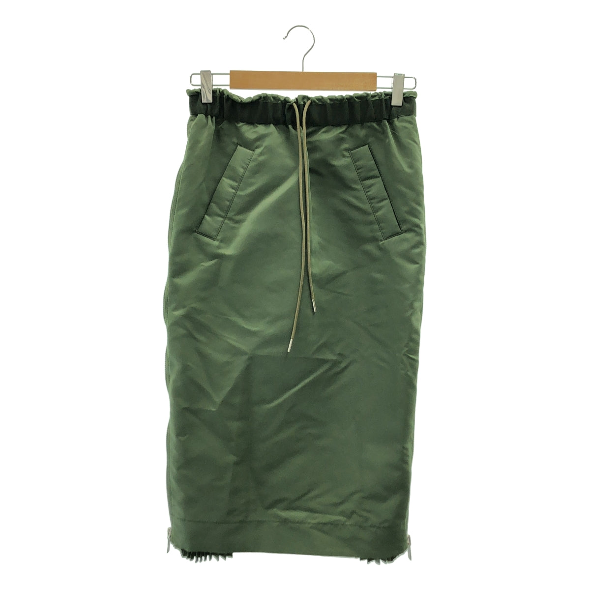 【미품】 sacai / 사카이 | MA-1 사이드 Zip 주름 레이어드 드로스트링 스커트 | 1 | 그린 | 여성