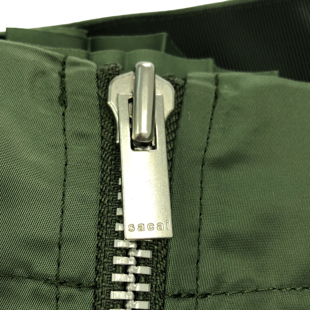 【미품】 sacai / 사카이 | MA-1 사이드 Zip 주름 레이어드 드로스트링 스커트 | 1 | 그린 | 여성