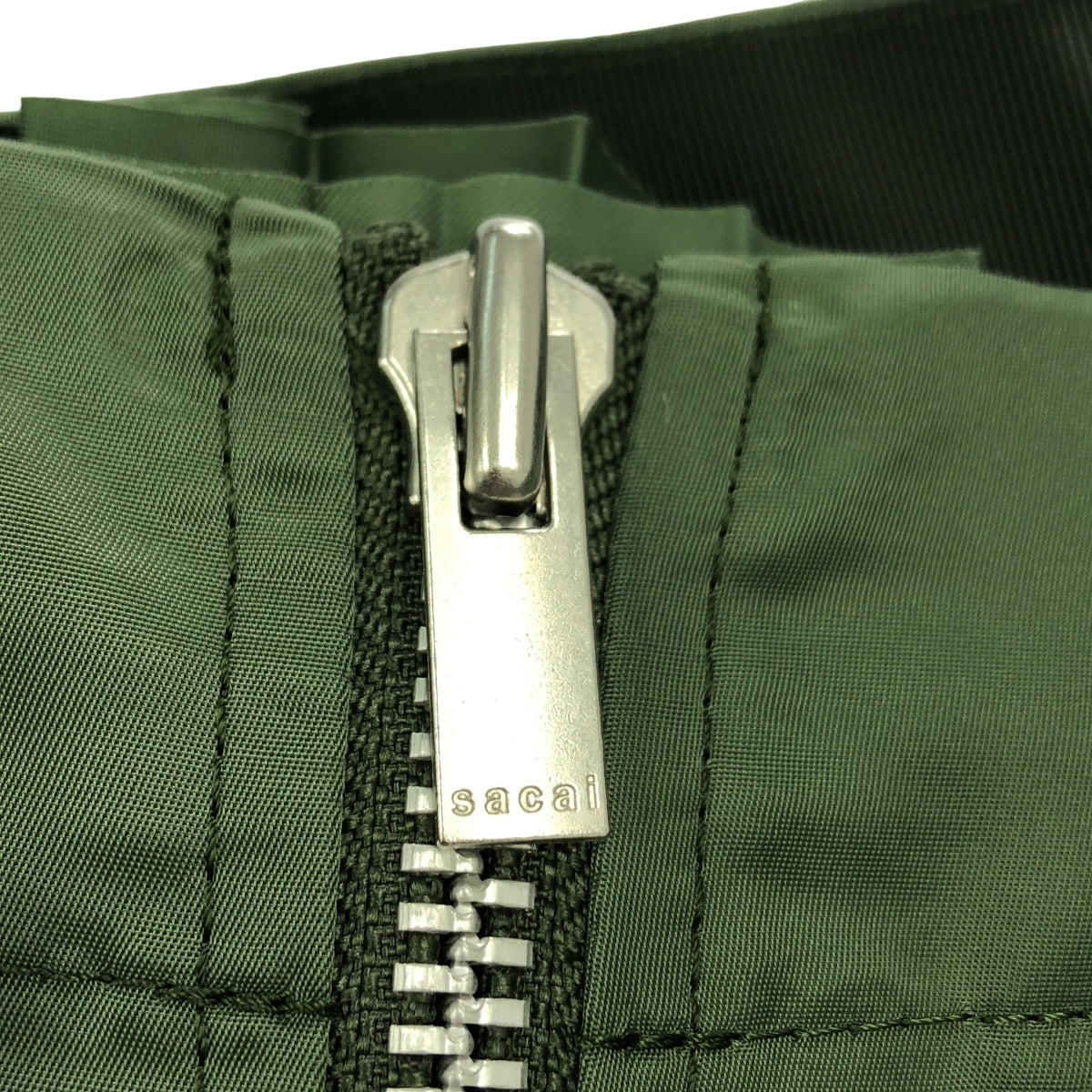 【미품】 sacai / 사카이 | MA-1 사이드 Zip 주름 레이어드 드로스트링 스커트 | 1 | 그린 | 여성
