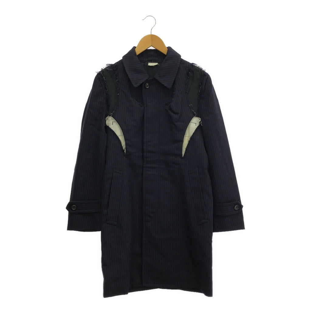 COMME des GARCONS | 2006AW | Persona / 鏤空條紋長版大衣 | S | 海軍藍/黑色 | 女款