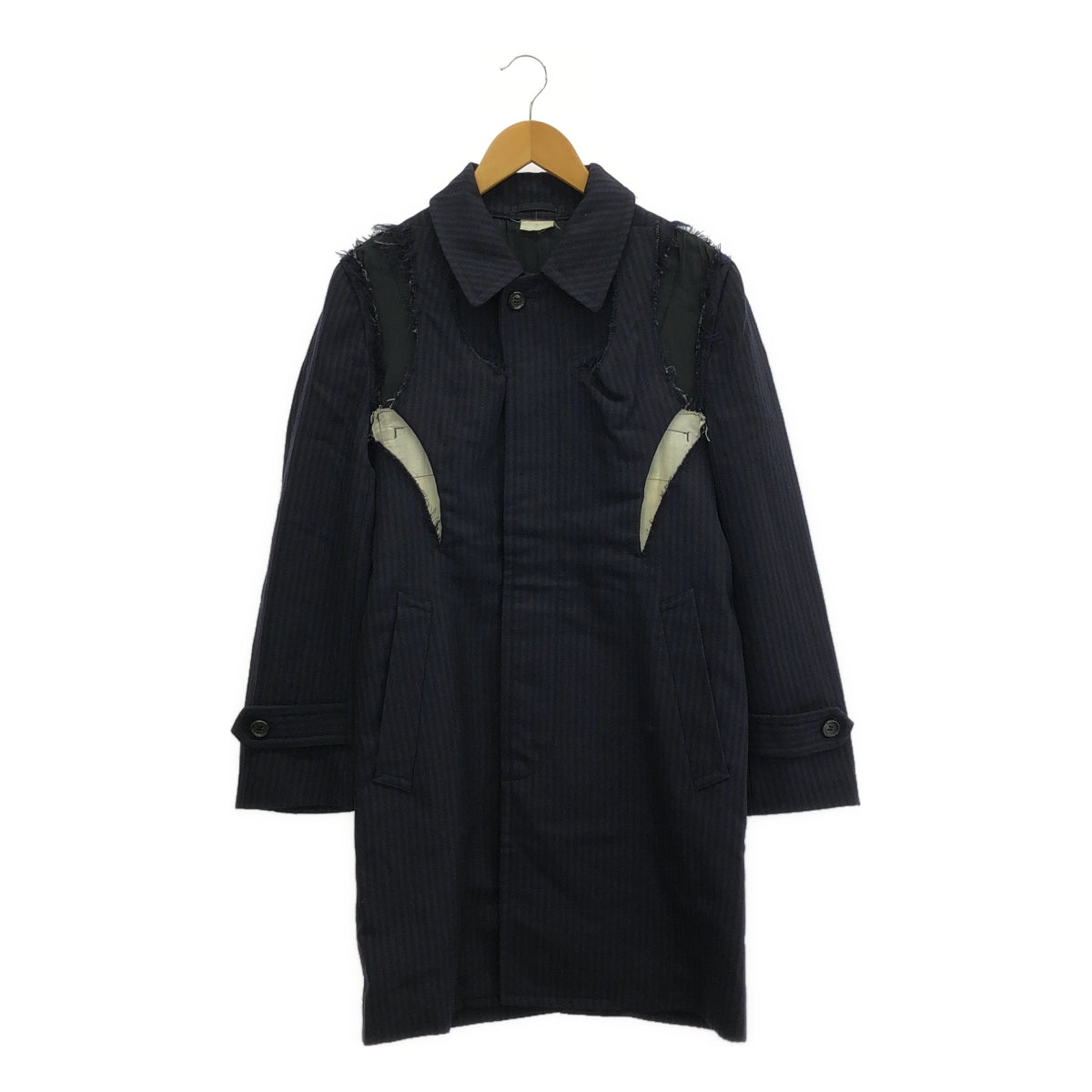 COMME des GARCONS | 2006AW | Persona / 鏤空條紋長版大衣 | S | 海軍藍/黑色 | 女款