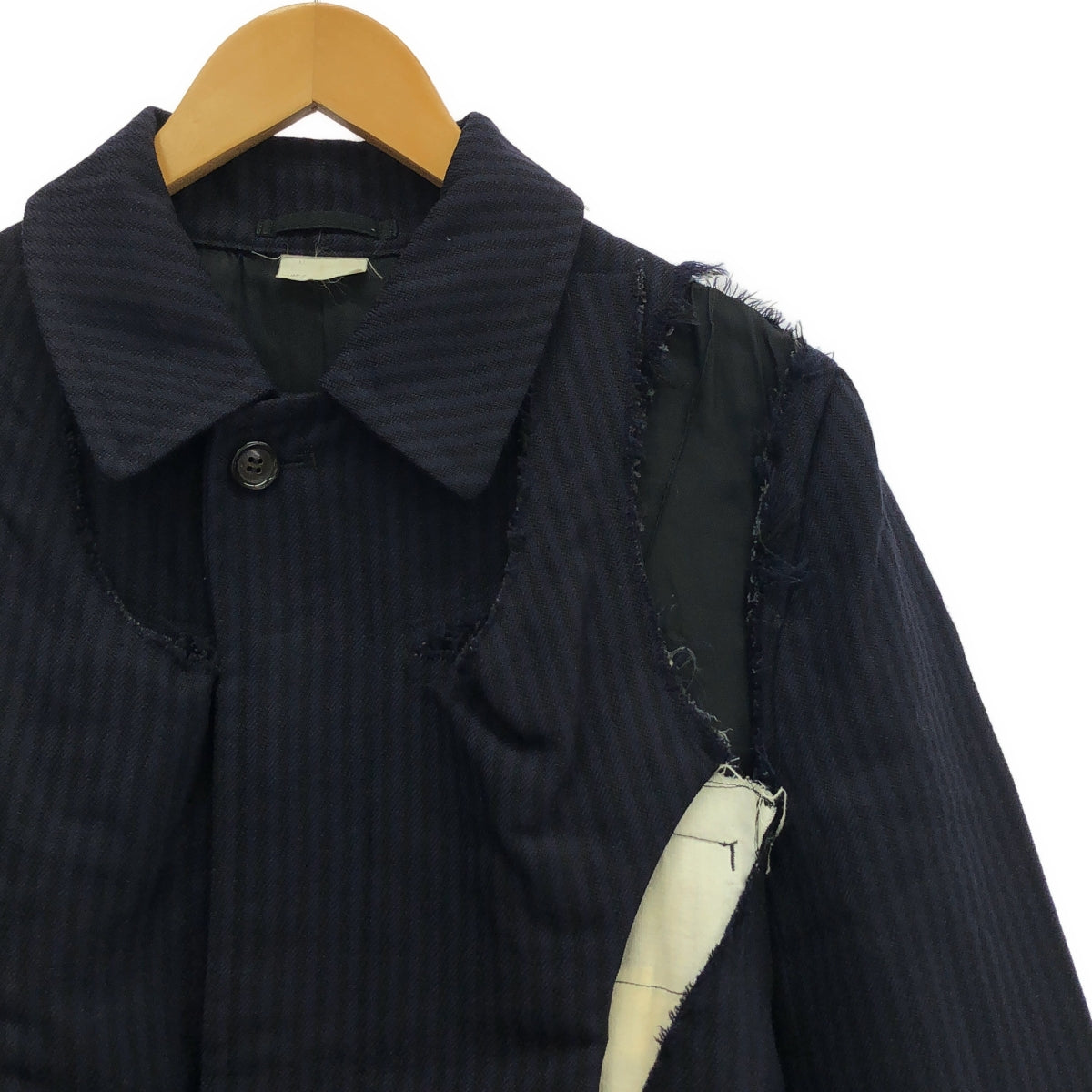 COMME des GARCONS | 2006AW | Persona / 鏤空條紋長版大衣 | S | 海軍藍/黑色 | 女款