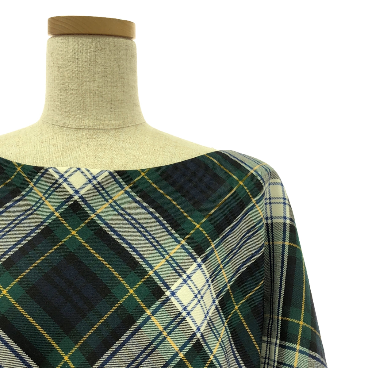 【美品】  MADISON BLUE / マディソンブルー | 2023AW | DRAPED BOAT DRESS TARTAN / アシンメトリー 裾サイドジップ ドレス ワンピース / 総裏地 | 01（S) | CHECKED GREEN | レディース