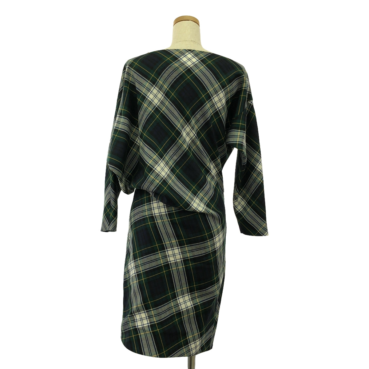 【美品】  MADISON BLUE / マディソンブルー | 2023AW | DRAPED BOAT DRESS TARTAN / アシンメトリー 裾サイドジップ ドレス ワンピース / 総裏地 | 01（S) | CHECKED GREEN | レディース