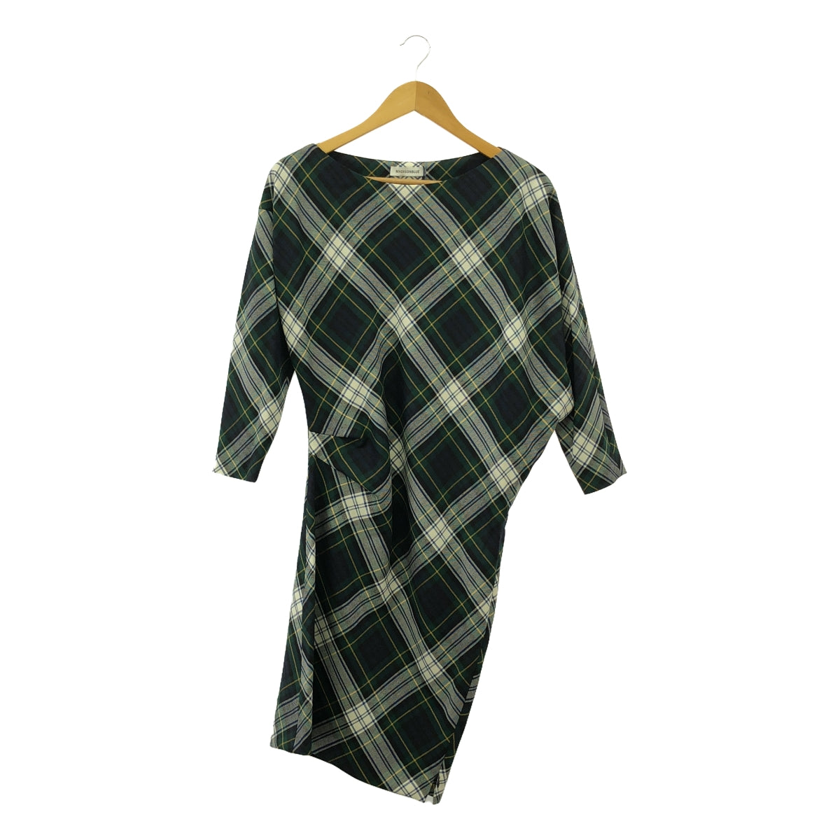 MADISON BLUE / マディソンブルー | 2023AW | DRAPED BOAT DRESS TARTAN / アシンメトリー 裾サイドジップ ドレス ワンピース / 総裏地 | 01（S) | レディース