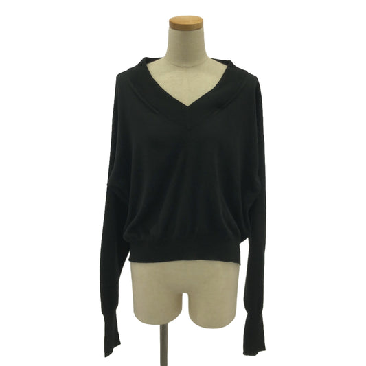 Maison Margiela | Leather Elbow Patch Slit Wool Knit Pullover | S | Black | Women's