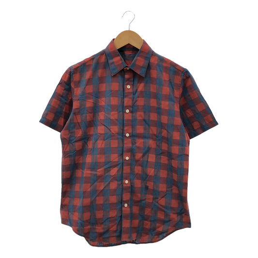 N.HOOLYWOOD | Cotton Block Check Short Sleeve Shirt | Size 36 | Red/Blue | Men's