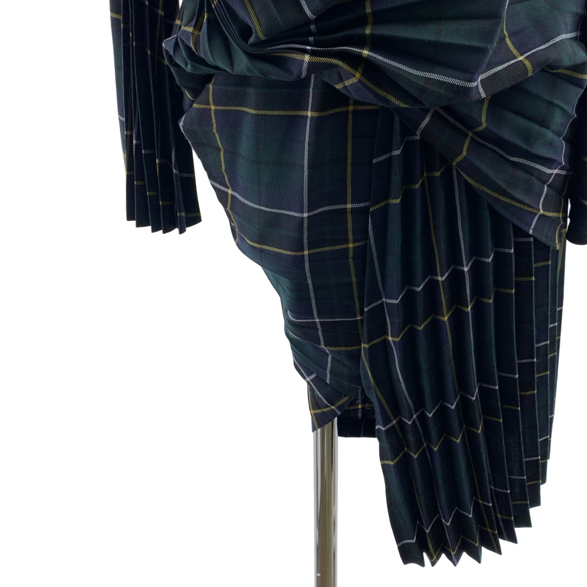 JUNYA WATANABE COMME des GARCONS / 준야와타나베 | 2017AW | 체크 플리츠 레이어드 변형 원피스 | M | 그린/네이비/옐로우 |
