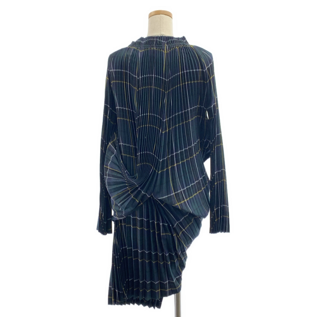 JUNYA WATANABE COMME des GARCONS / 준야와타나베 | 2017AW | 체크 플리츠 레이어드 변형 원피스 | M | 그린/네이비/옐로우 |