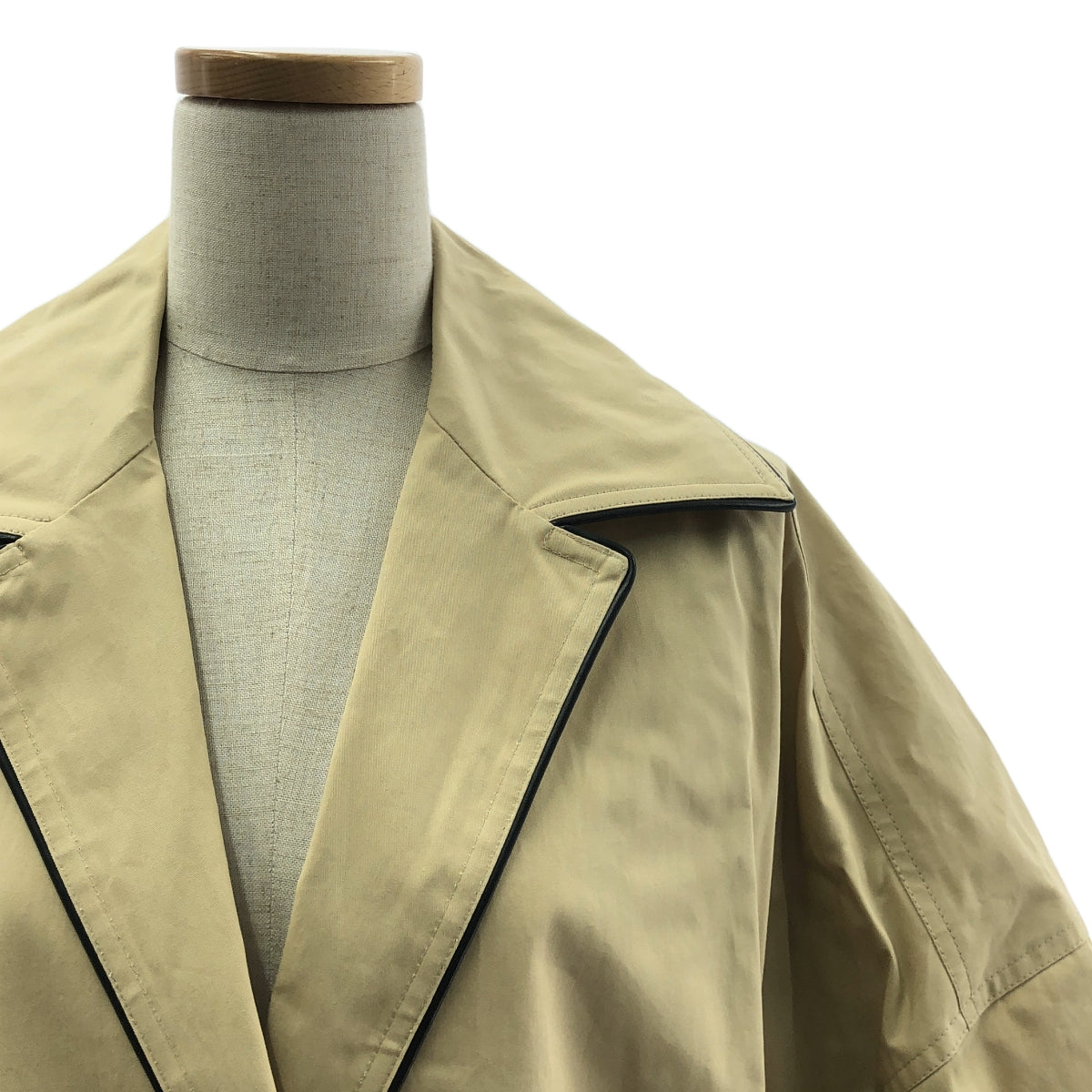 BALENCIAGA / バレンシアガ | パイピングレザー オーバーサイズ コート | 36 | ベージュ/ブラック | レディース