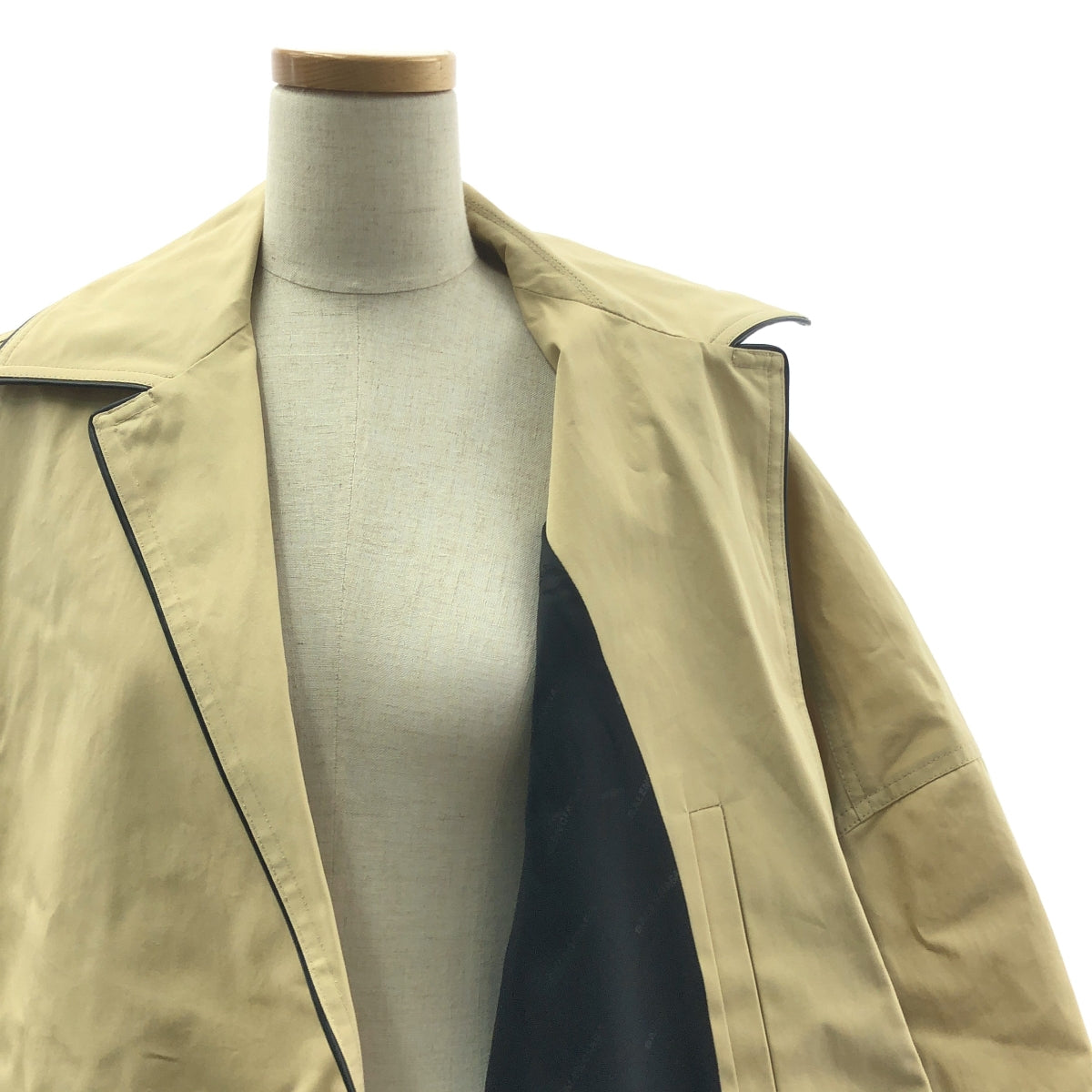BALENCIAGA / バレンシアガ | パイピングレザー オーバーサイズ コート | 36 | ベージュ/ブラック | レディース